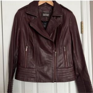 Badgley Mischka Deep Burgundy Soft Leather Biker Moto Jacket